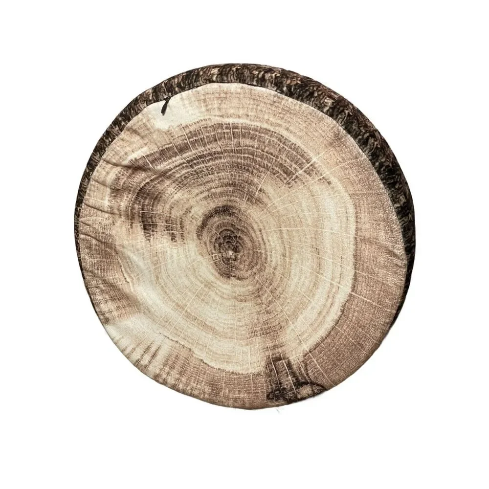 Rustic Wood-Print Round Seat Cushion - Brown & Tan 14” Round